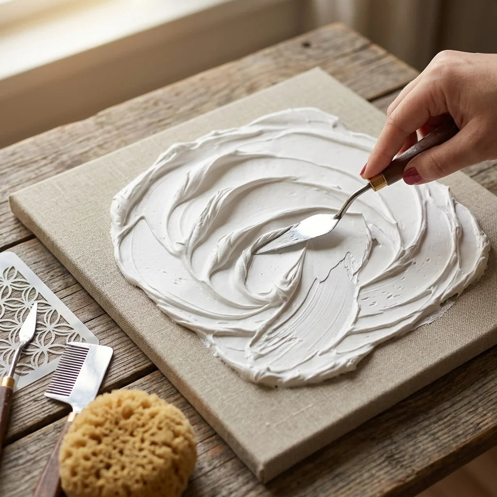 Modeliranje teksture v pasti Butter — slikarska lopatica, gobica, glavnik, šablona
