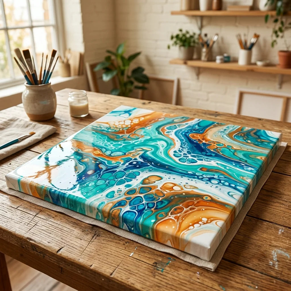 Slika fluid art se suši na ravnem