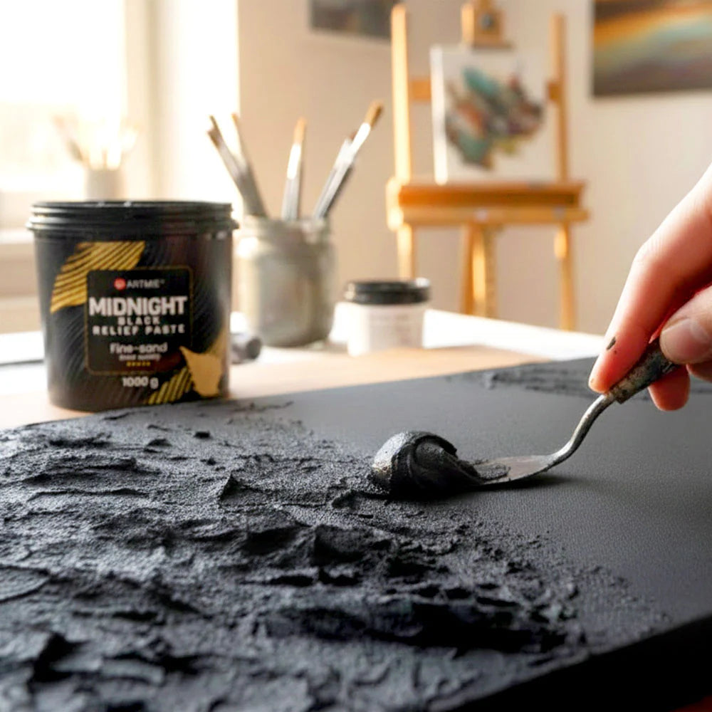 3D črna reliefna pasta ARTMIE Midnight | drobni pesek različnih mas