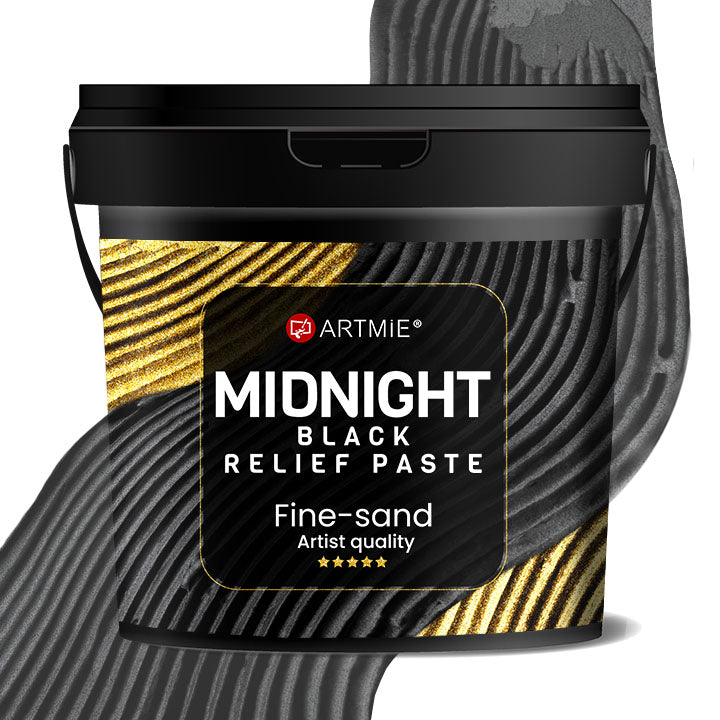 3D črna reliefna pasta ARTMIE Midnight | drobni pesek različnih mas – pogled 6