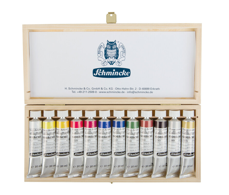 Leseni set gvaš barv Schmincke Calligraphy Gouache, 12 x 20 ml