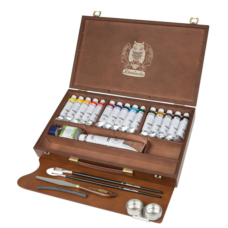 Lesena škatla Schmincke NORMA Professional, 15 x 35 ml + bela 120 ml