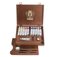 Lesena škatla z oljnimi barvami Schmincke NORMA Professional 11 x 35 ml + pribor