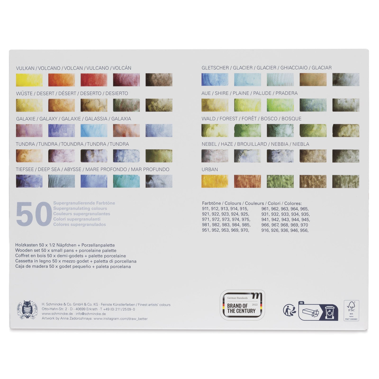 Leseni set akvarelnih barv Schmincke HORADAM Super Granulation – 50 x 1/2 posodica