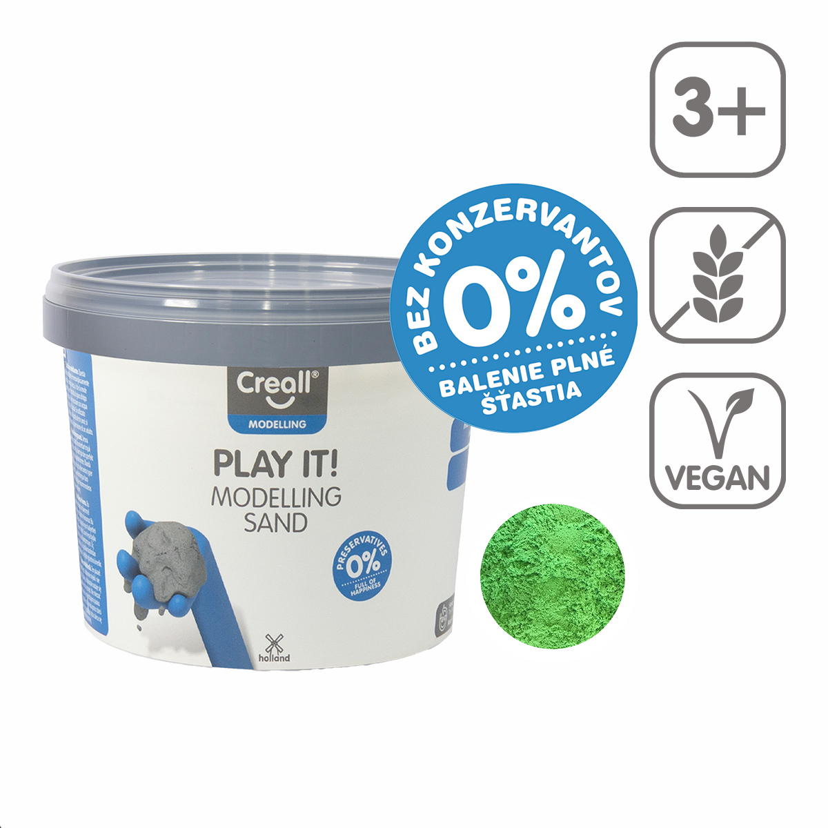 Modelirni pesek Creall Play it! 750 g v posodici – zelen