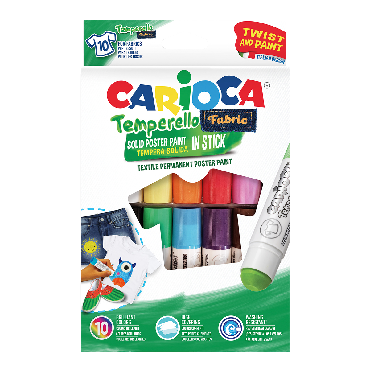 Carioca temper barve za tekstil v stiku – set 10 kosov
