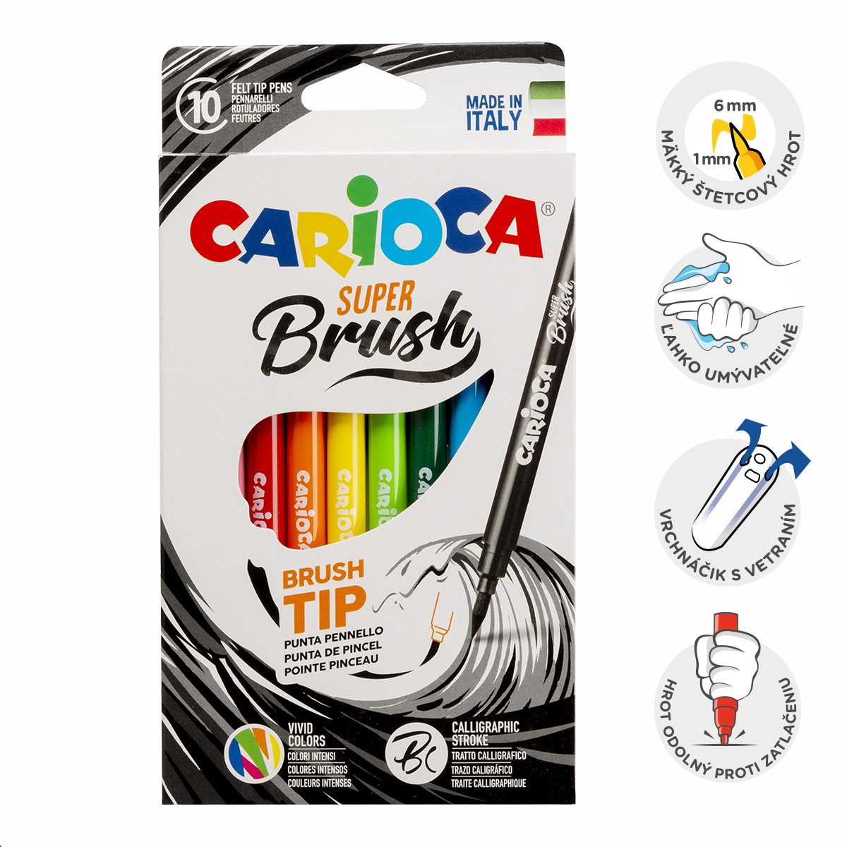 Carioca Brush flomastri s čopičasto konico, 10 kosov, mešane barve