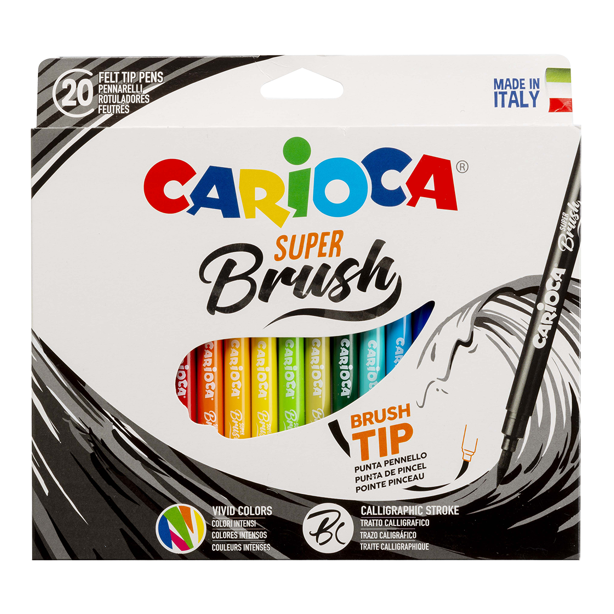 Carioca Brush flomastri s čopičasto konico, 20 kosov, mešanica barv