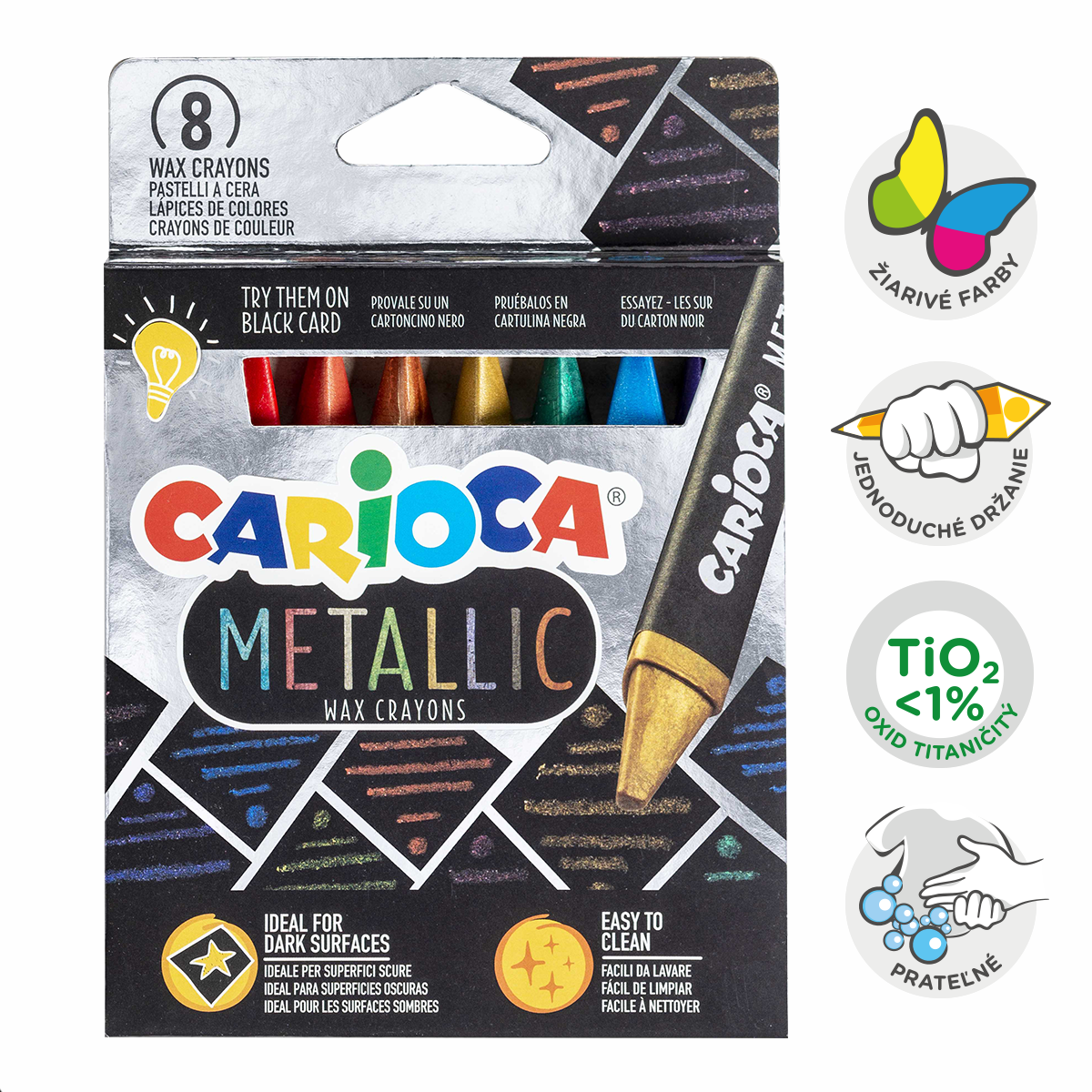 Trirobe voščenke Carioca Metallic, 8 kosov