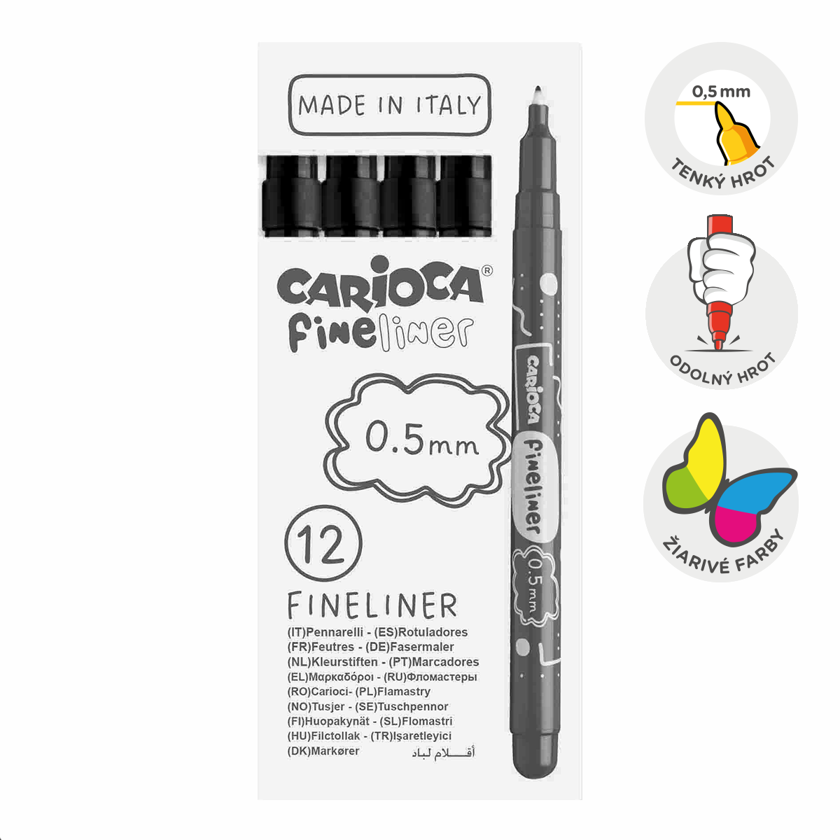 Carioca Fineliner, 0,5 mm, škatlica, 12 kosov – črna