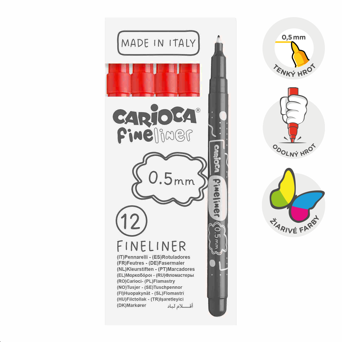 Carioca Fineliner, 0,5 mm, škatlica, 12 kosov – rdeča