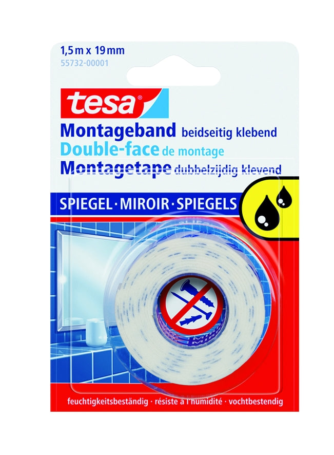 Obojestranski montažni penasti trak za ogledala tesa, bel, 19 mm