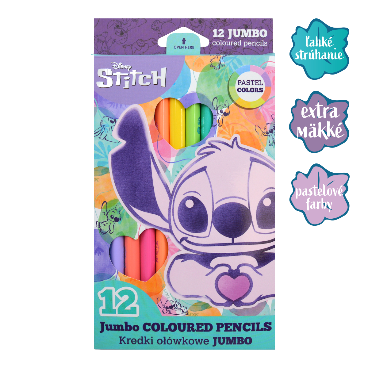 Trikotne barvice Colorino JUMBO Stitch Pastel, 12 pastelnih barv