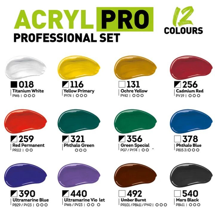 ACRYL PRO PROFESSIONAL Set akrilnih barv 12x75 ml – pogled 2