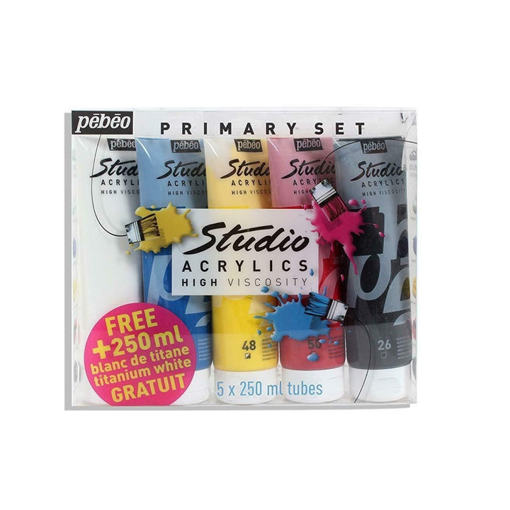 Akrilne barve Pebeo Studio Acrylics - osnovni komplet / 5 x 250 ml
