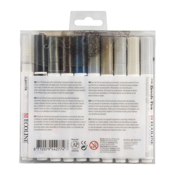 Akvarelna pisala Ecoline Brush Pen Greys – pogled 2