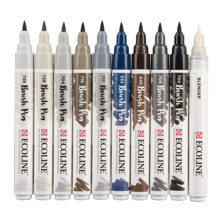 Akvarelna pisala Ecoline Brush Pen Greys – pogled 3