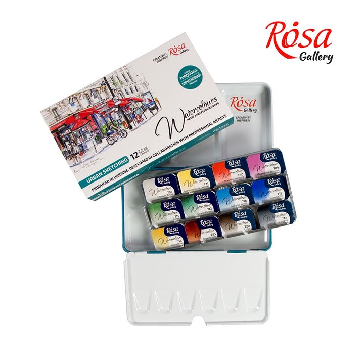 Akvarelne barve Rosa Gallery - komplet Urban Sketching 12 x 2,5 ml