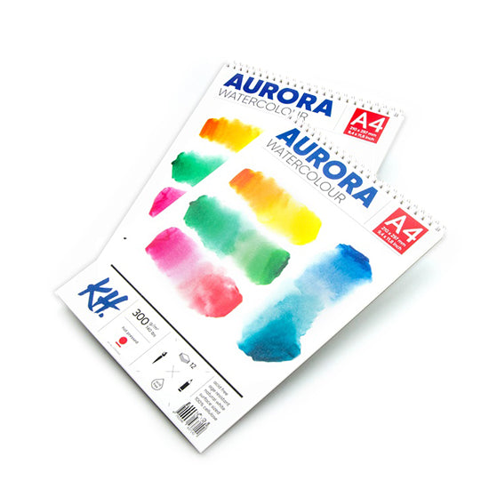 Akvarelni blok AURORA hot press s špiralo - 12 listov | različni formati