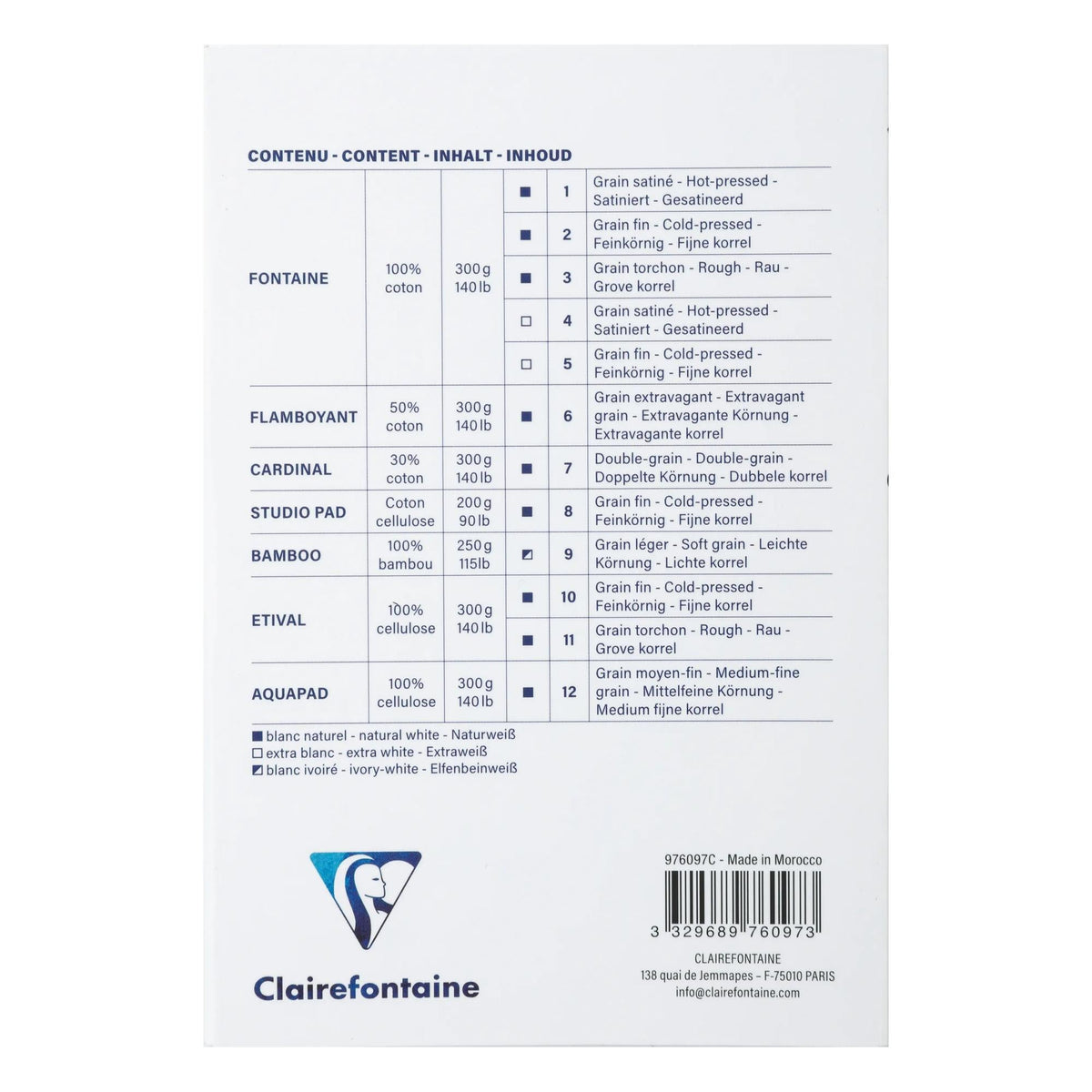 Akvarelni blok CLAIREFONTAINE Aqua Essentials 200 do 300 g/m² 10 – 24 cm - 12 listov
