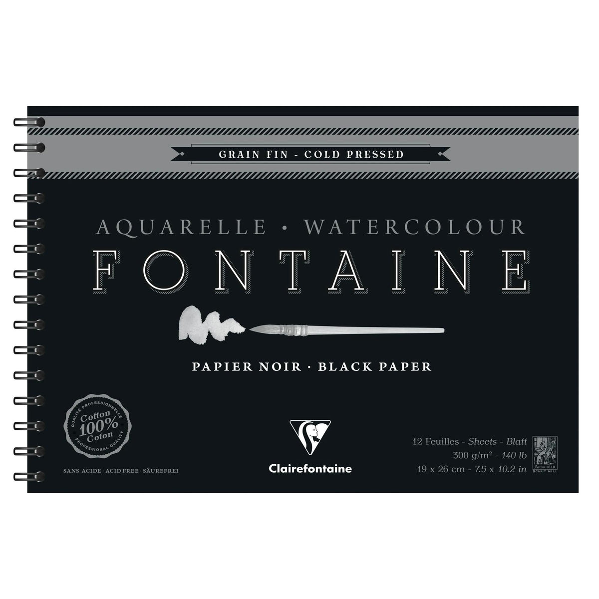 Akvarelni blok CLAIREFONTAINE Fontaine CP črn 300 g/m² 19 x 26 cm - 12 listov
