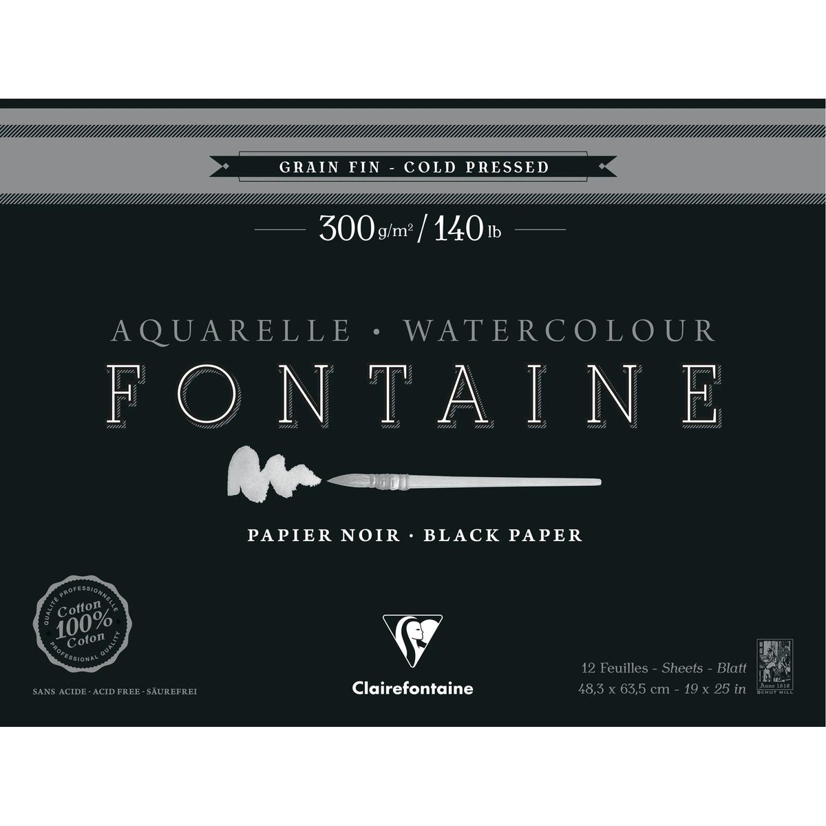 Akvarelni blok Clairefontaine Fontaine CP črn 300 g/m2 48,3 x 63,5 cm - 12 listov