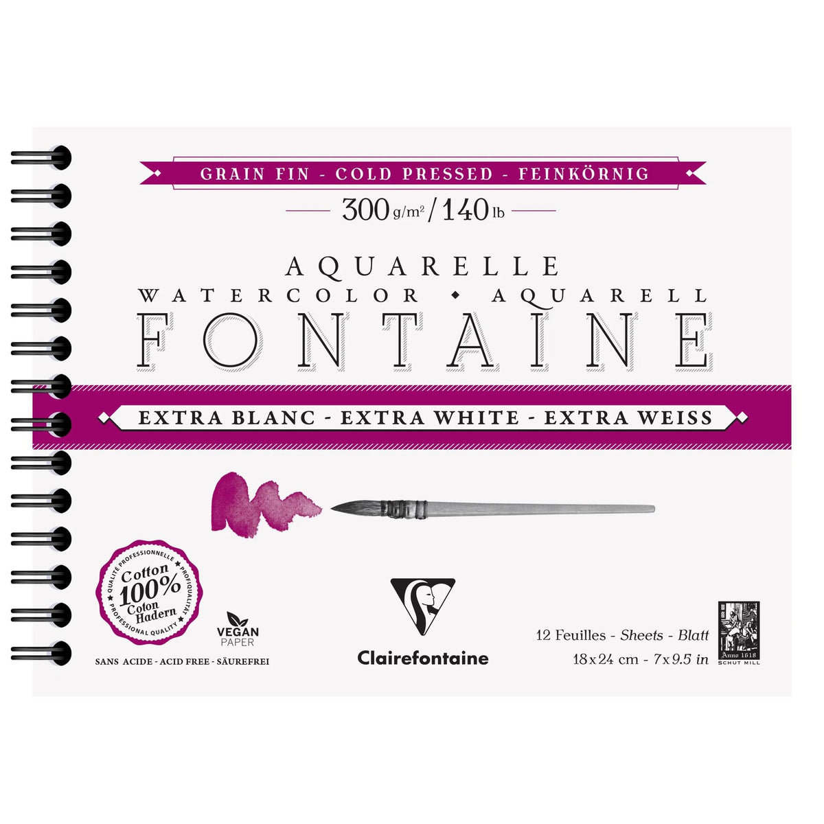 Akvarelni blok Clairefontaine Fontaine CP ekstra bel 300 g 18 x 24 cm - 12 listov