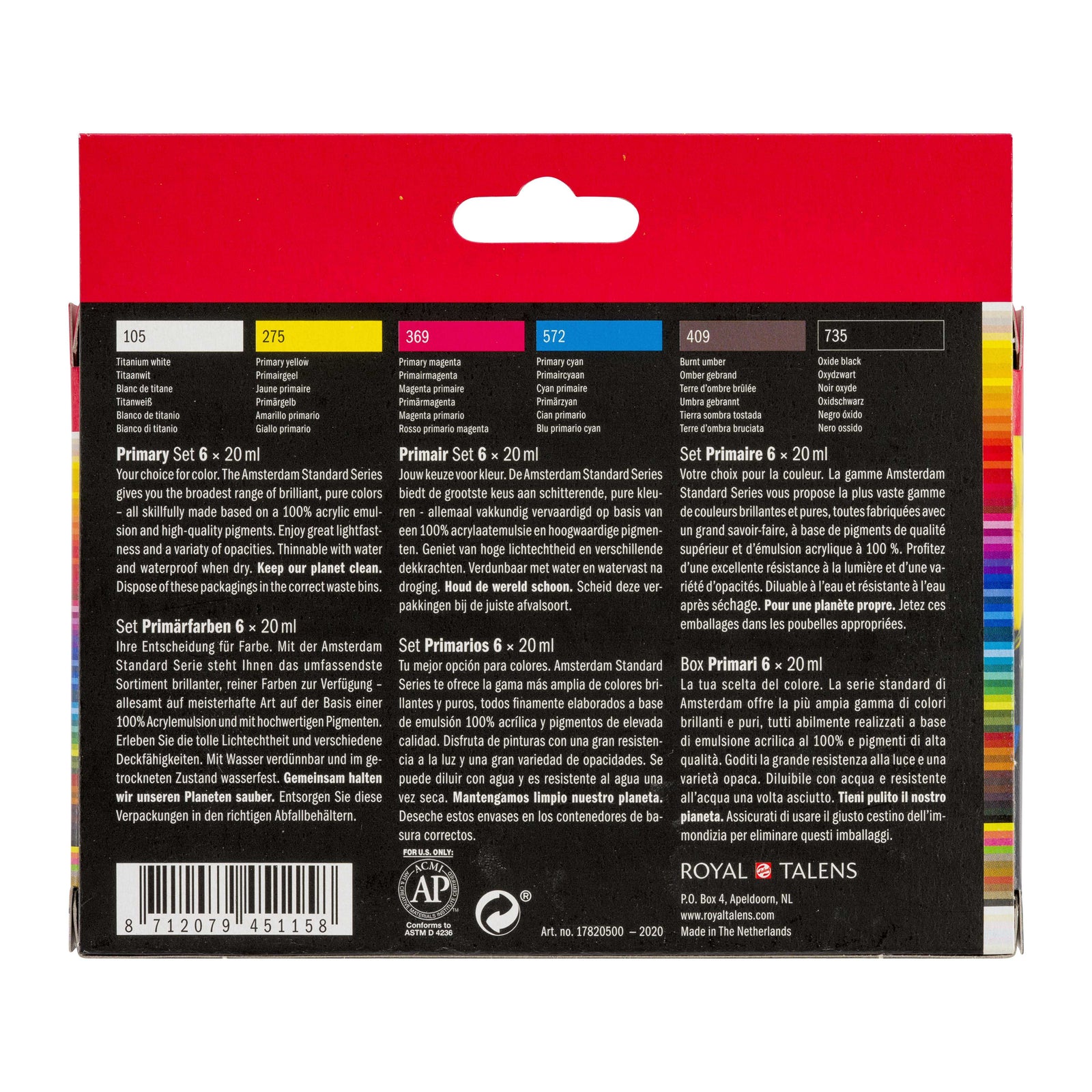 ROYAL TALENS Amsterdam set akrilnih barv Primary 6 x 20 ml