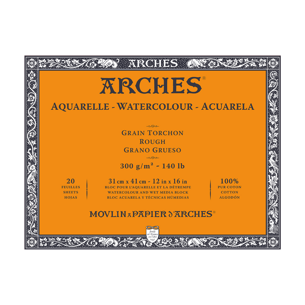 ARCHES akvarelni blok Rough naravno bela 300 g/m² 10 – 31 cm - 20 listov