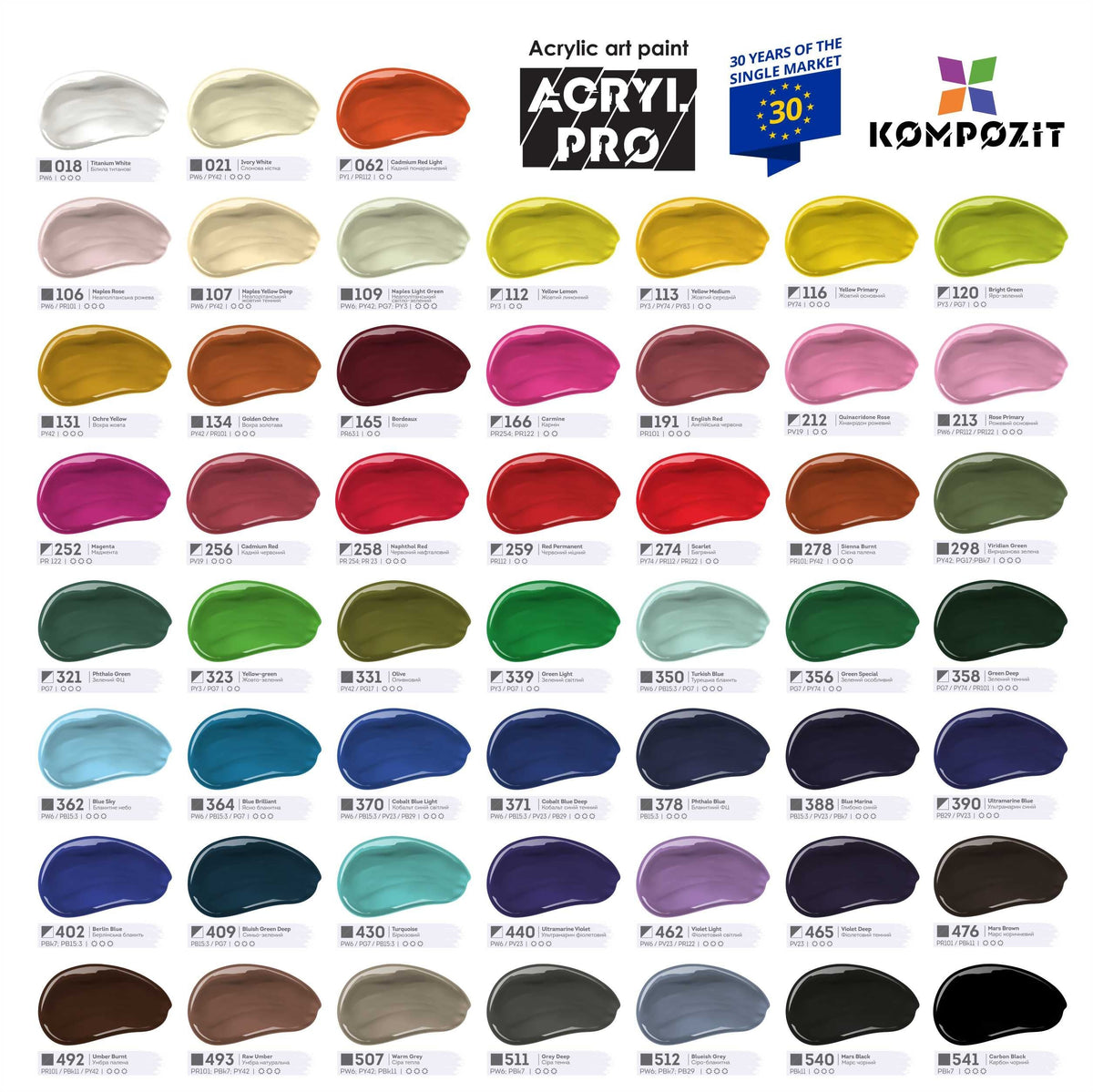 Set akrilnih barv Kompozit ACRYL PRO BOX 73 x 75 ml