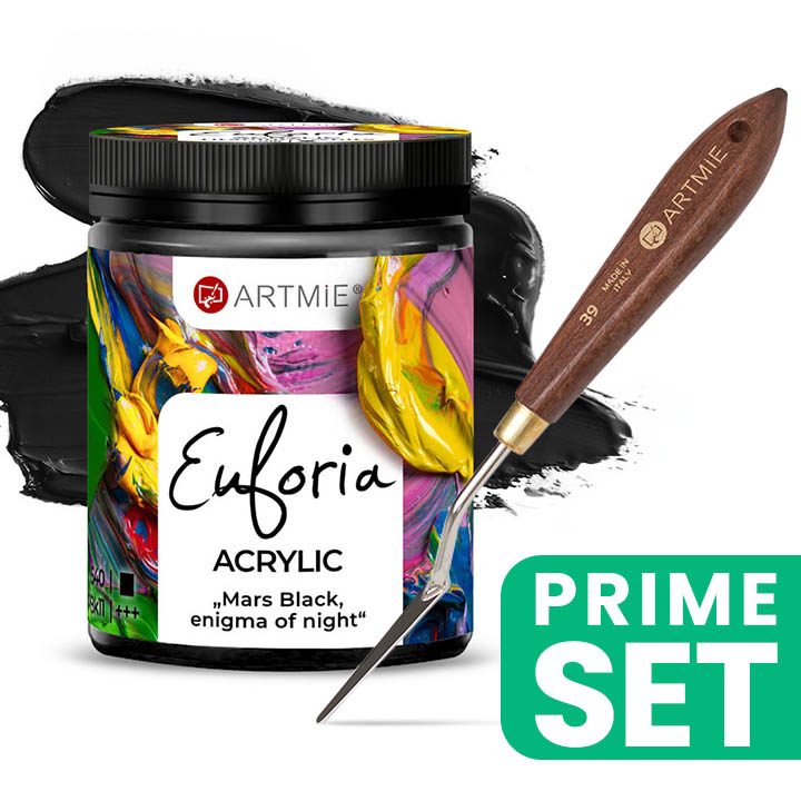 ARTMIE Euforia Mars Black Set akrilnih barv in paletnih nožev