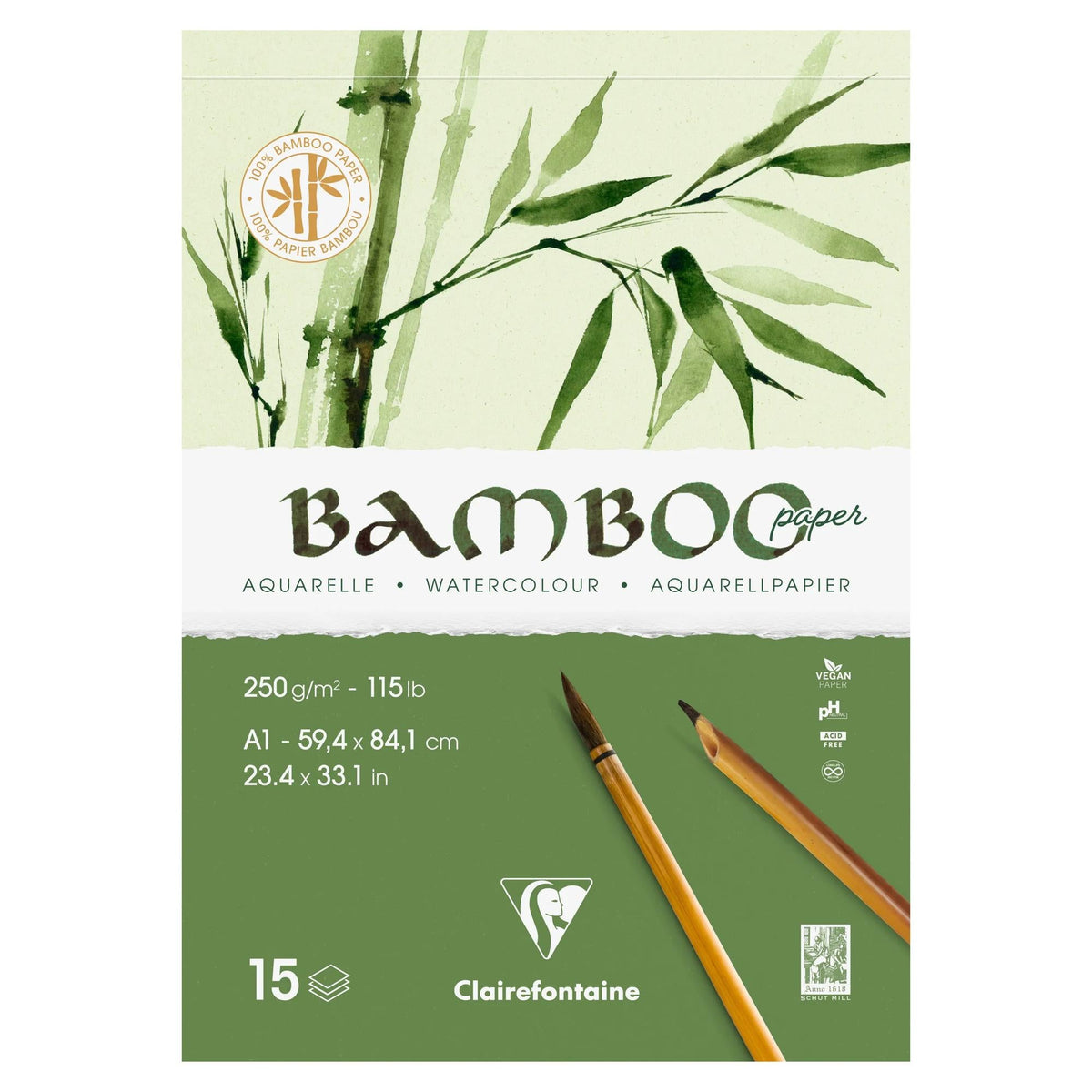 Bambusov akvarelni blok CLAIREFONTAINE CP 250 g/m² A1 - 15 listov