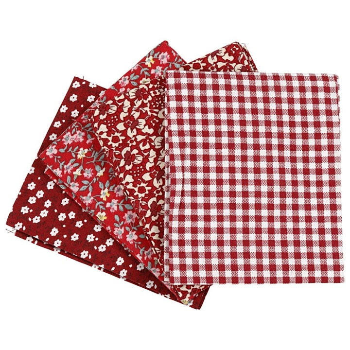 Blago za patchwork - rdeče - 4 kosi - 45 x 55 cm