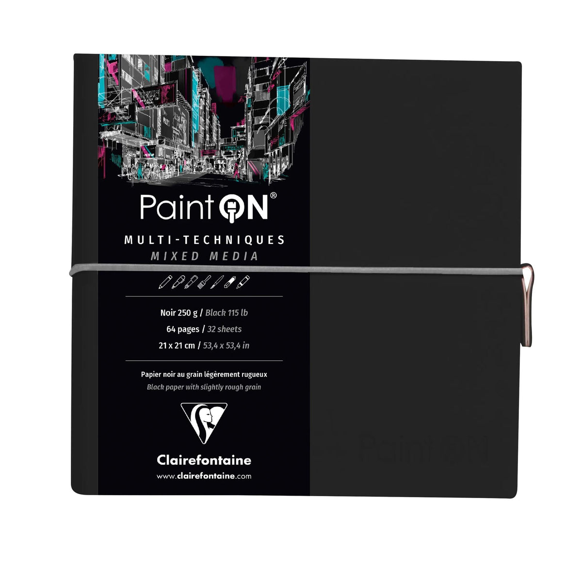 Blok papirjev CLAIREFONTAINE Paint'On 250 g/m² 19 x 19 cm - 32 listov – Črna