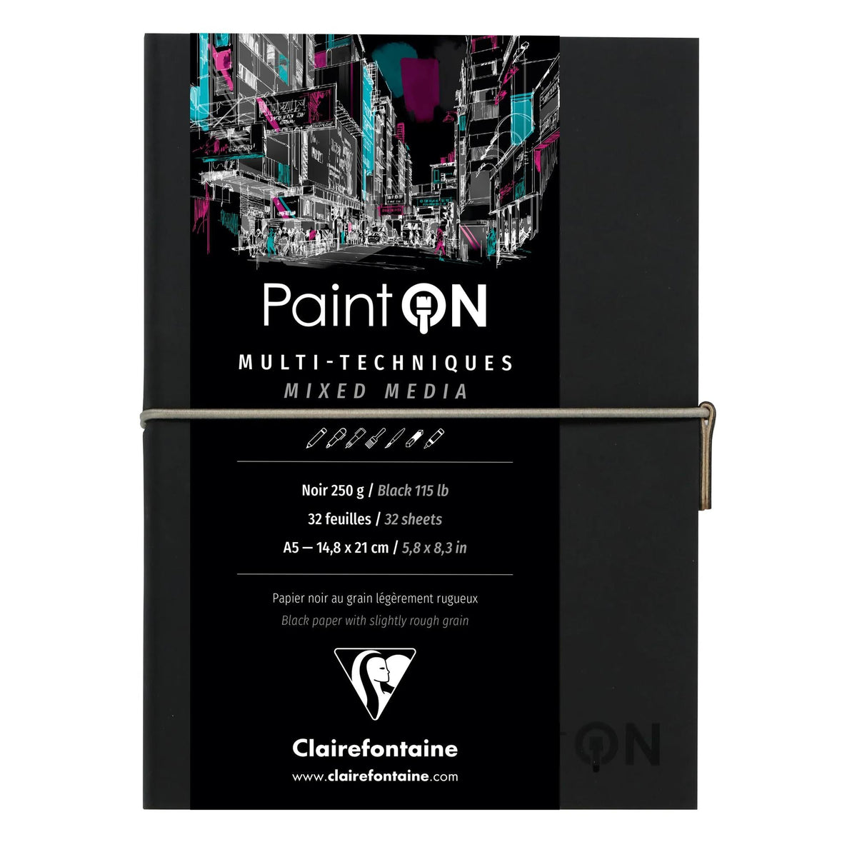 Blok papirjev Clairefontaine Paint'On črn 250 g/m² - 32 listov (A5 – 14 x 14 cm)