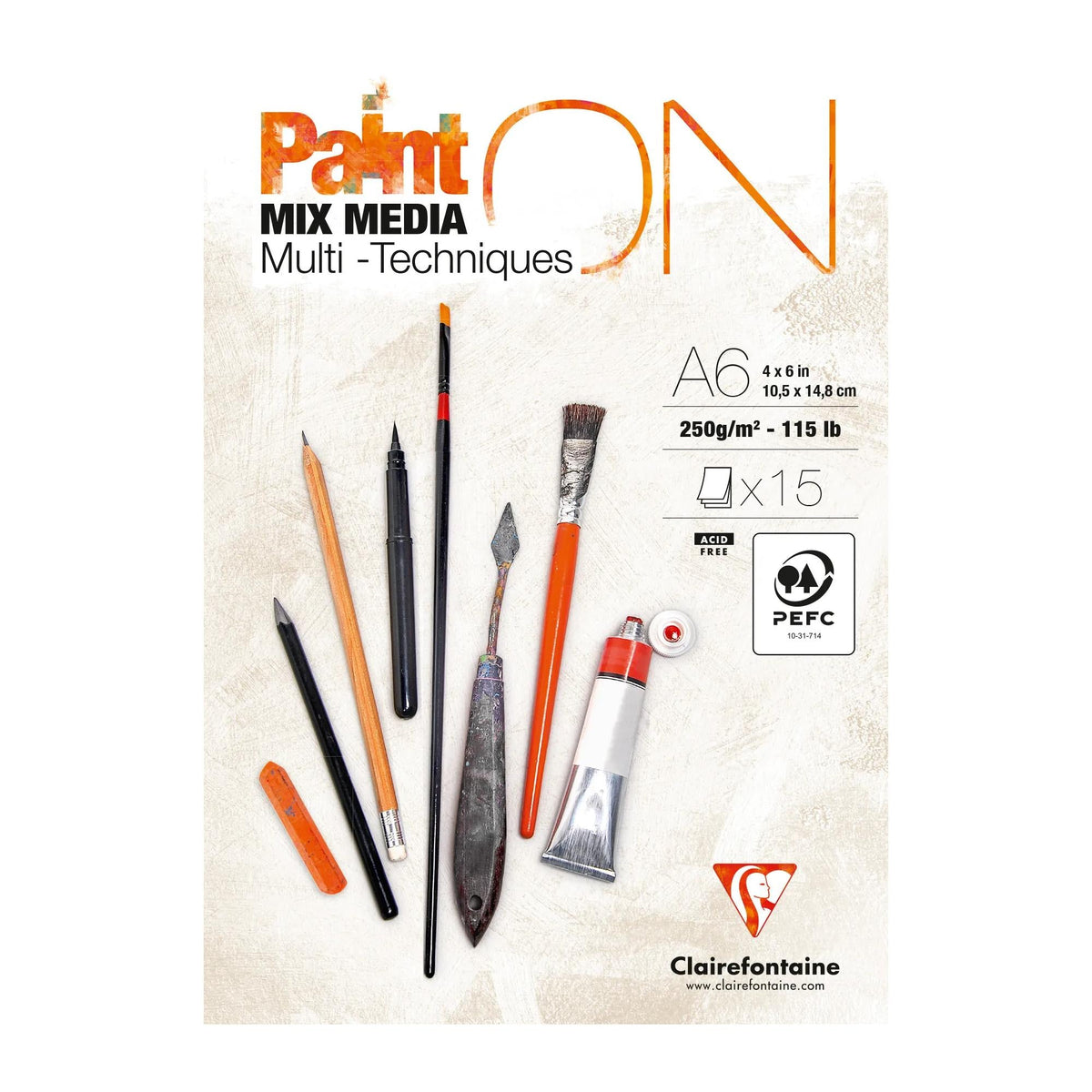 Blok za mešane tehnike CLAIREFONTAINE Paint'On 250 g/m² A6 - 15 listov