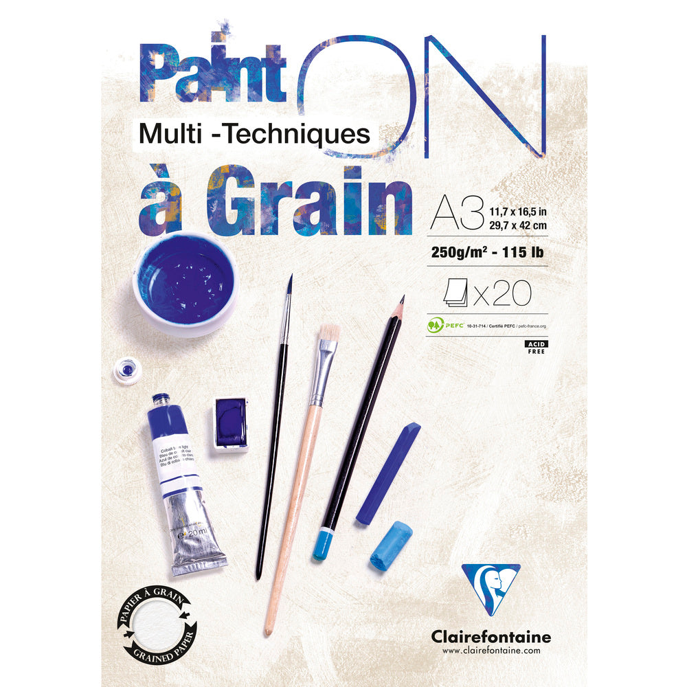 Blok za mešane tehnike CLAIREFONTAINE Paint'On a grain 250 g/m² – 20 listov