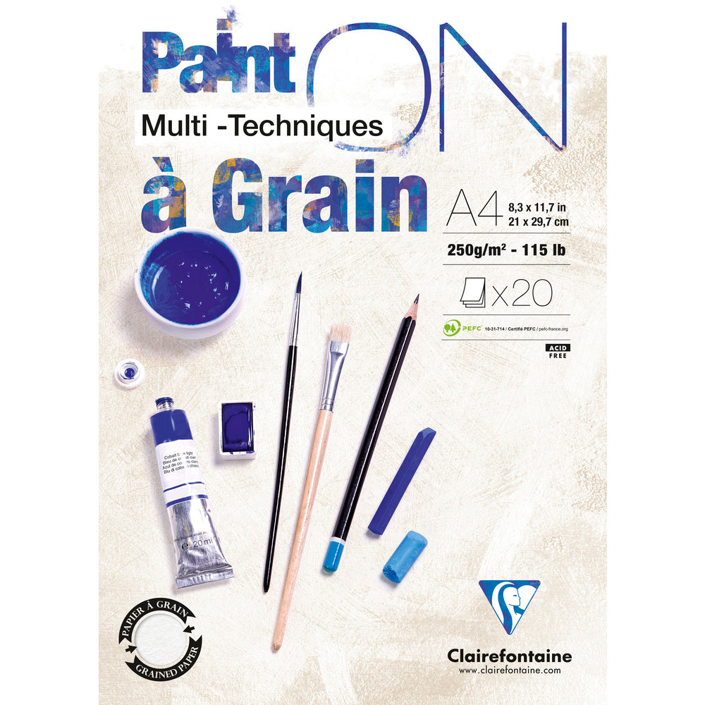 Blok za mešane tehnike CLAIREFONTAINE Paint'On a grain 250 g/m² – 20 listov