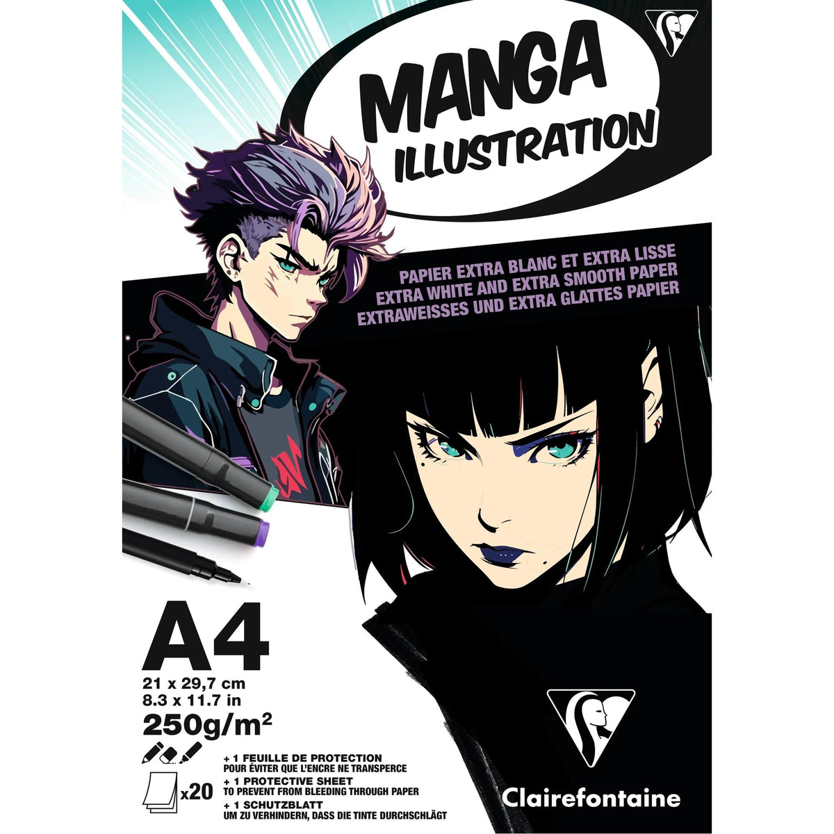 Blok za risanje Clairefontaine Manga Illustration 250 g/m² A5 – A3 - 20 listov