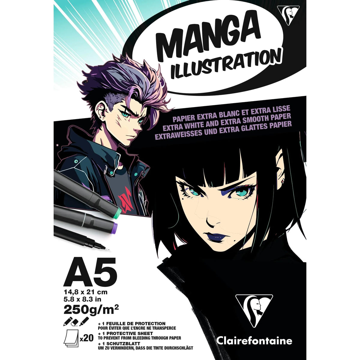 Blok za risanje Clairefontaine Manga Illustration 250 g/m² A5 – A3 - 20 listov