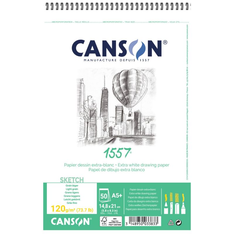 CANSON 1557 skicirni blok 120 g/m² A5 30 listov spiralna vezava