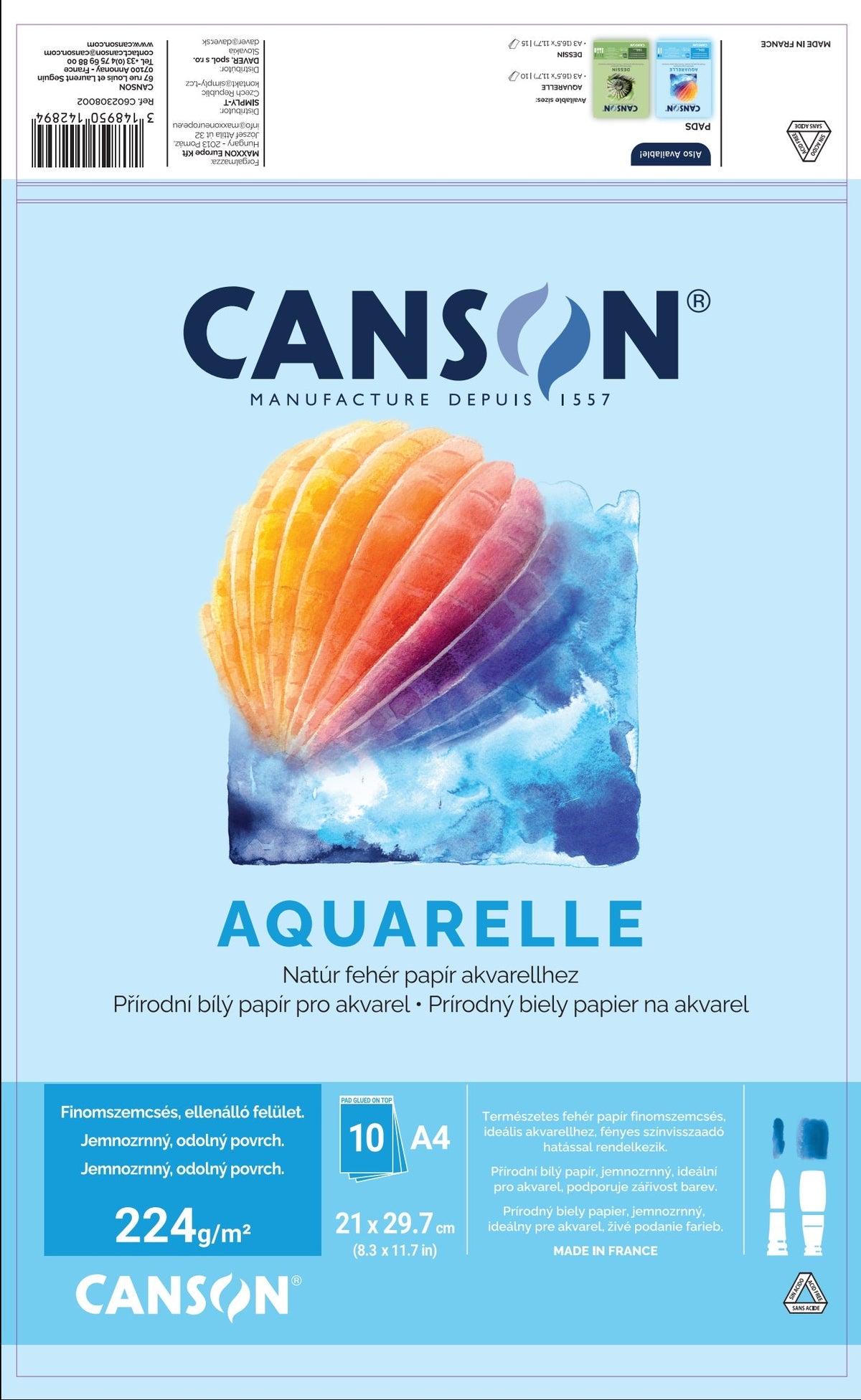 Canson akvarelni blok CP 224 g/m² 10 listov A4 lepljen