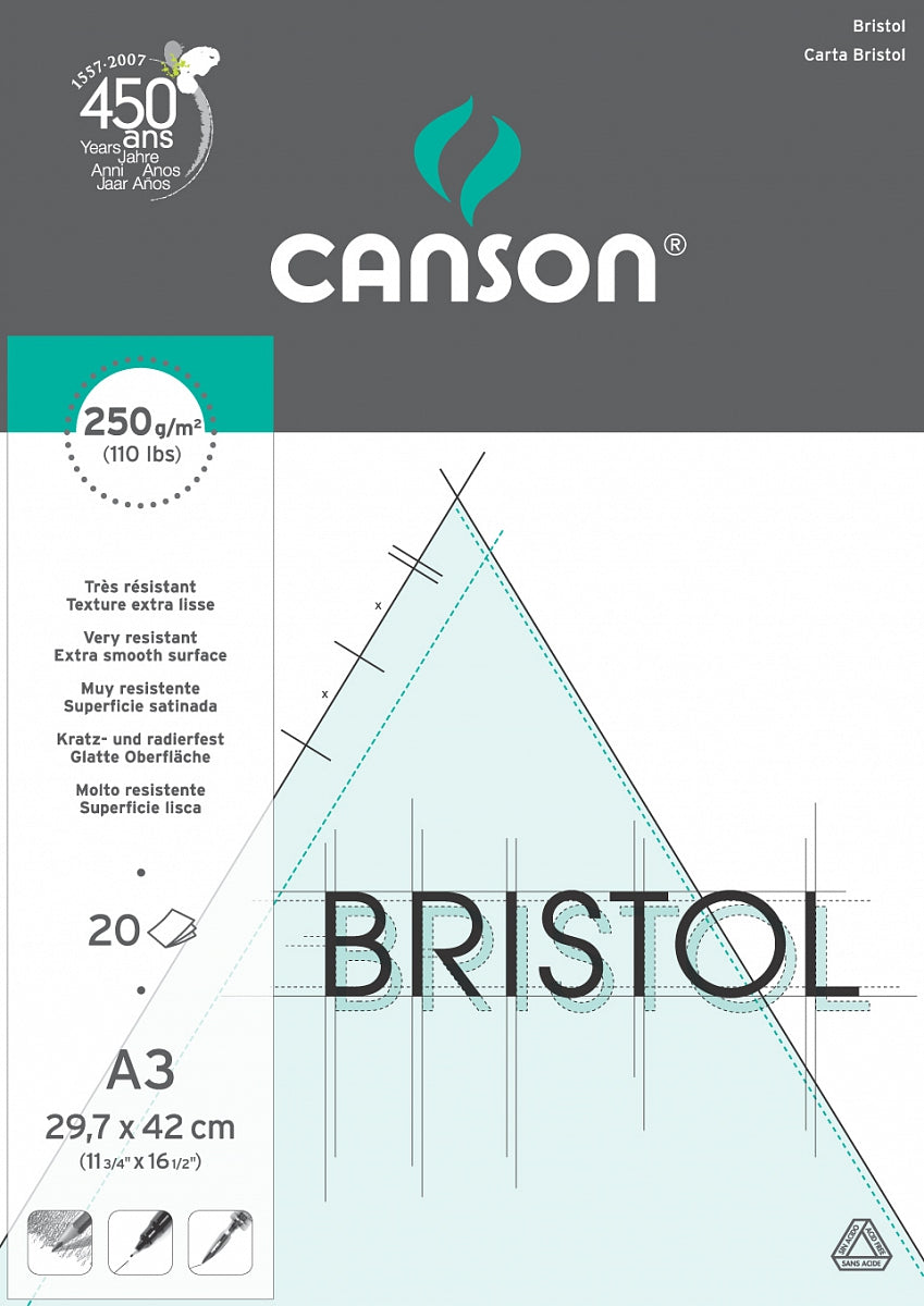 Canson Bristol risalni blok 250 g/m² 20L A3 lepljen