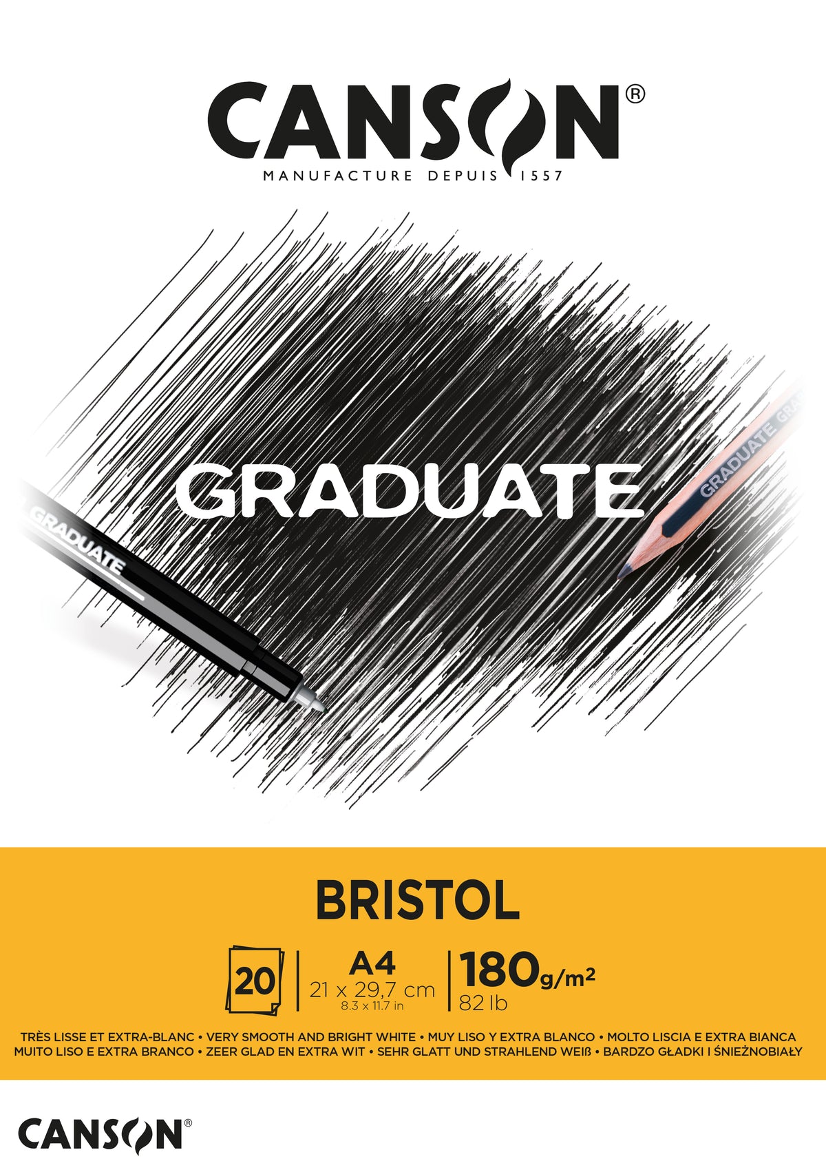 Risalni blok CANSON Graduate Bristol 180 g/m² A4 - 20 listov, lepljen