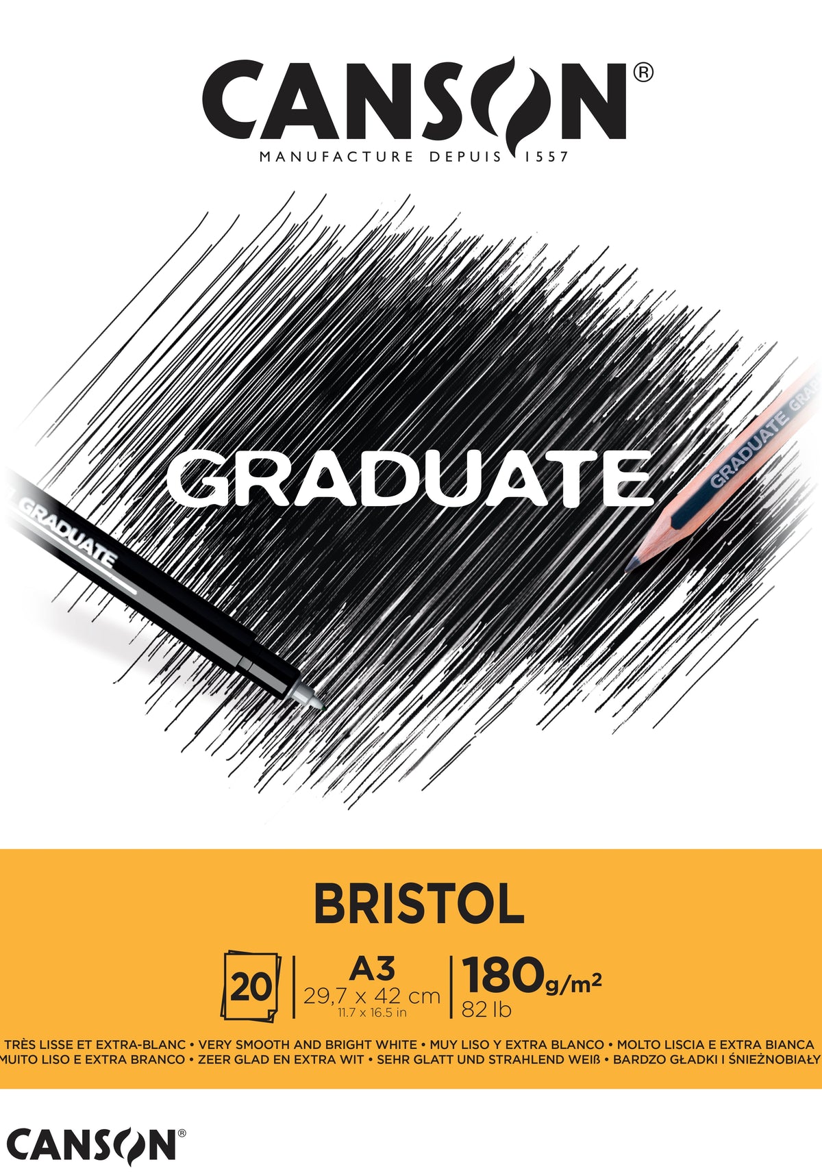 CANSON Graduate Bristol risalni blok 180 g/m² - 20 listov, A3, lepljen