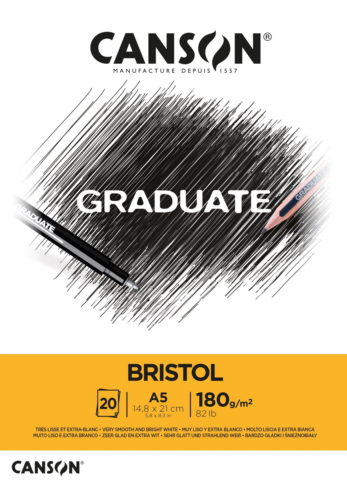 Canson Graduate Bristol risalni blok 180 g/m² - 20 listov, A5 lepljen