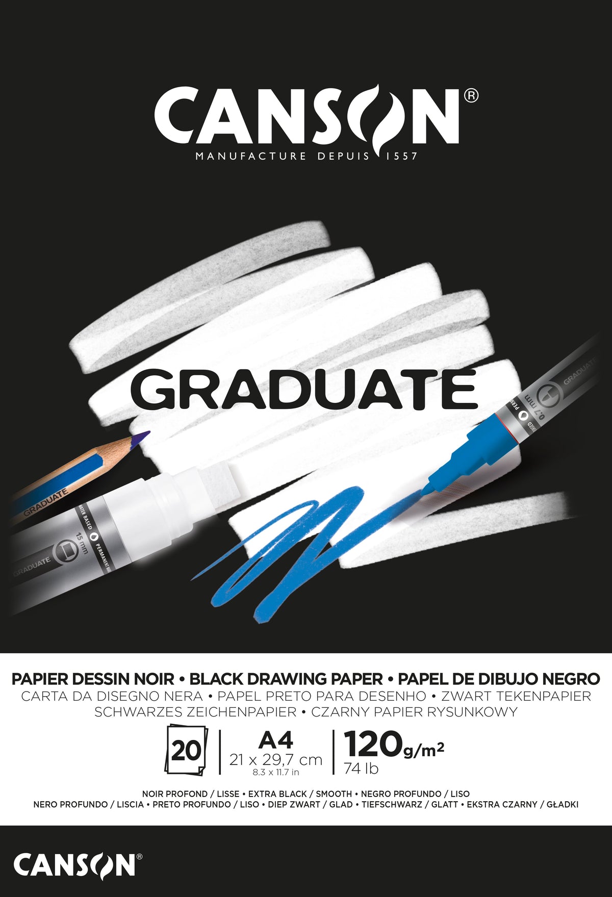 Canson Graduate črni skicirni blok 120 g/m² A4 lepljen - 20 listov
