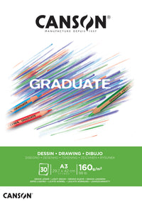 Risalni blok Canson Graduate Drawing White 160 g/m² - 30 listov, A3, lepljen
