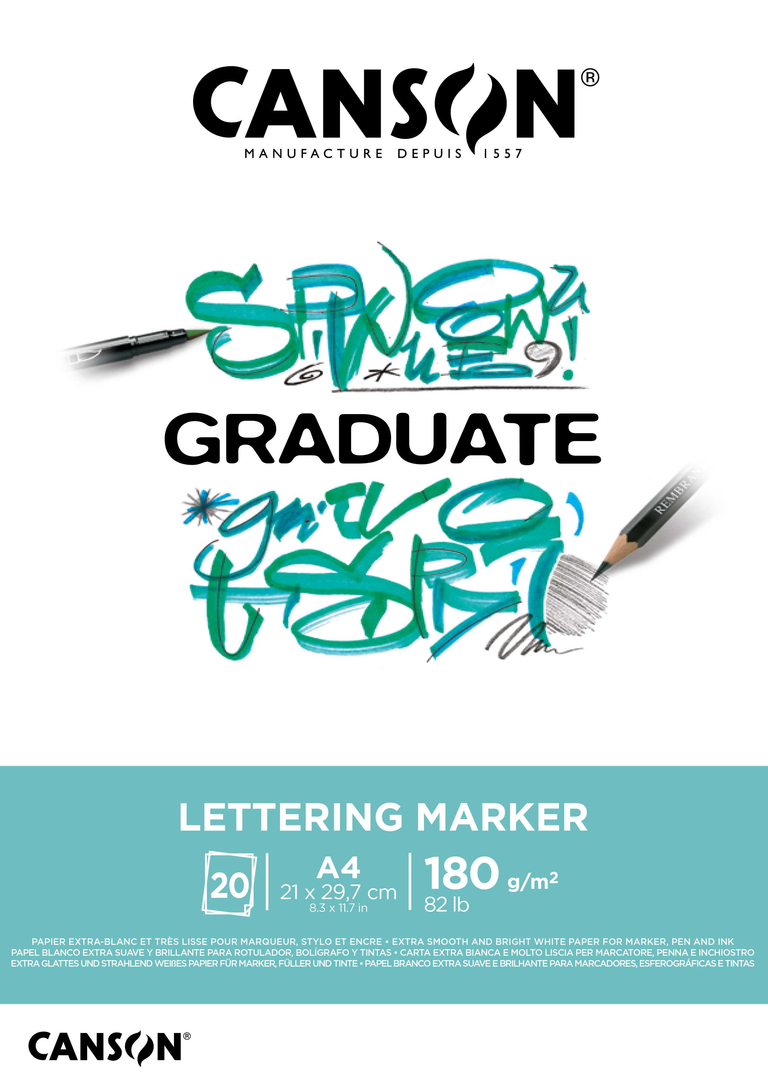 Blok za lettering in flomastre CANSON Graduate Lettering Marker 180 g/m² - A4, 20 listov