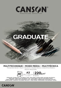 CANSON Graduate Mix Media sivi blok 220 g A3, 30 listov, lepljen